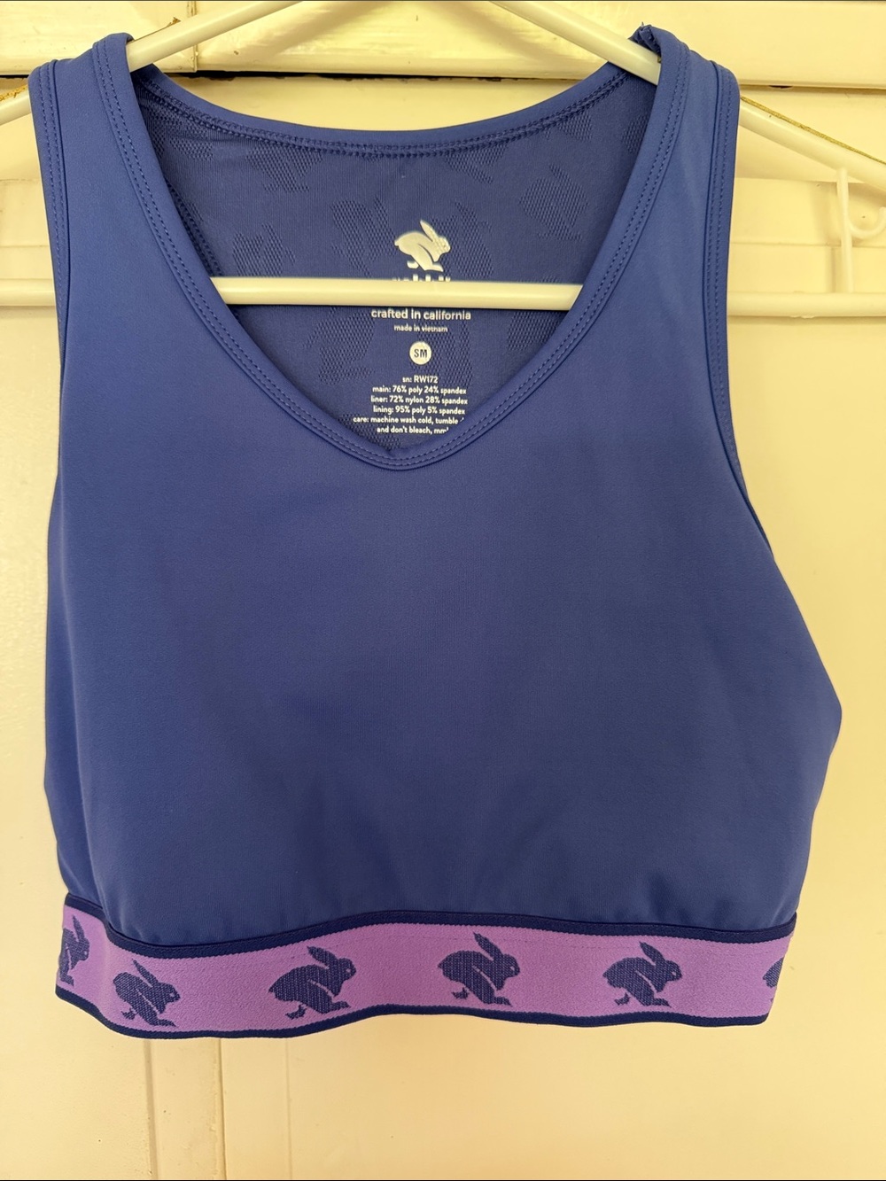 Blue Sports Bra with Purple Bunny-Print Band